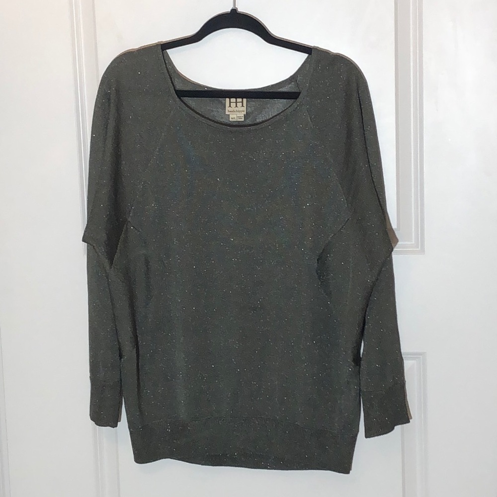 Haute Hippie Olive Shimmer Oversized Sweater Large